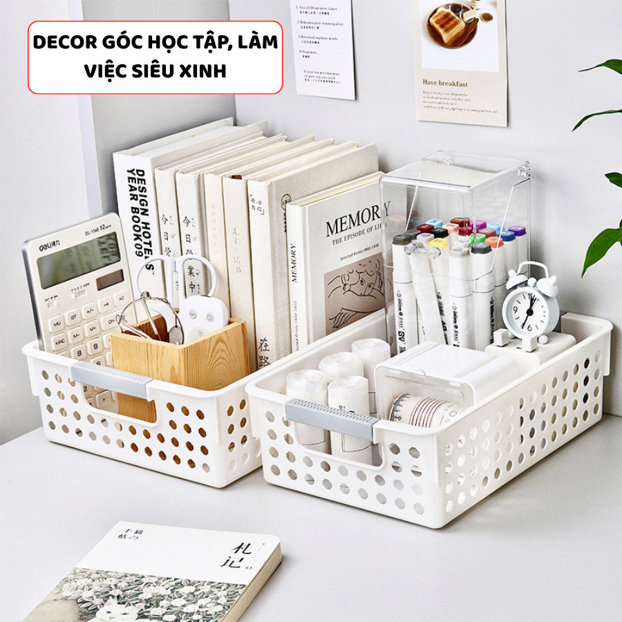Giỏ Nhựa Đa Kích Thước Đựng Đồ Đa Năng, Khay Nhựa, Rổ Nhựa Đựng Đồ Có Tay Cầm Xám Decor Tối Giản Q038 | BigBuy360 - bigbuy360.vn