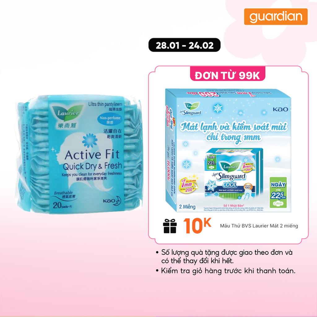 Băng Vệ Sinh Hàng Ngày Không Hương Active Fit Laurier 20 Miếng