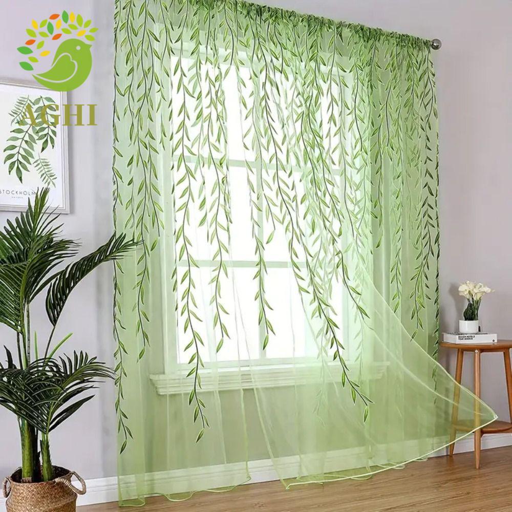 Rèm cửa sổ BLAZELINK, Rèm lá liễu phong cách mục vụ màu xanh lá cây, Điều trị cửa sổ Rèm vải tuyn th