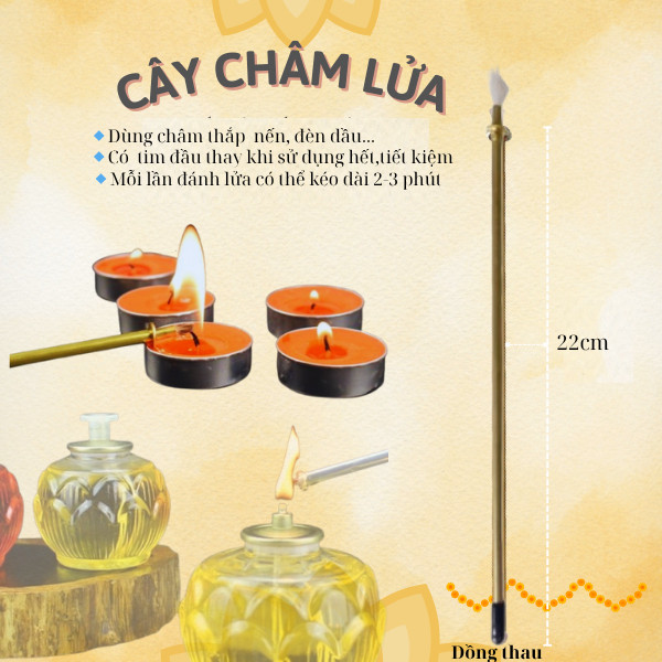 Cây Châm l ửa Đồng,Thắp nến,đèn ly,đèn dầu(dài 22cm)... ,có thể thay thế,tiện lợi