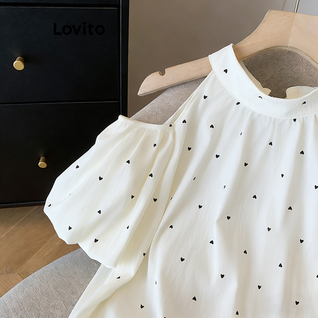 Lovito Phong cách thường ngày Áo sơ mi giản dị chấm bi họa tiết lưng cho nữ LNE71653 | BigBuy360 - bigbuy360.vn