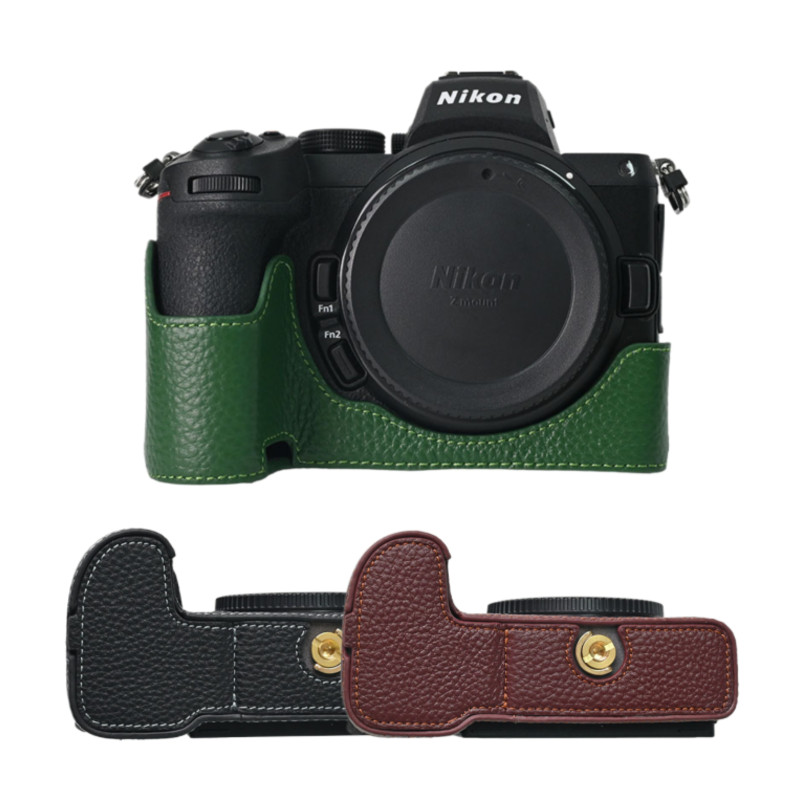Bao da thật nửa thân máy ảnh Vỏ bảo vệ cho Nikon Z7II Z6II Z5II Z7 Z6 Z5 có nắp dưới
