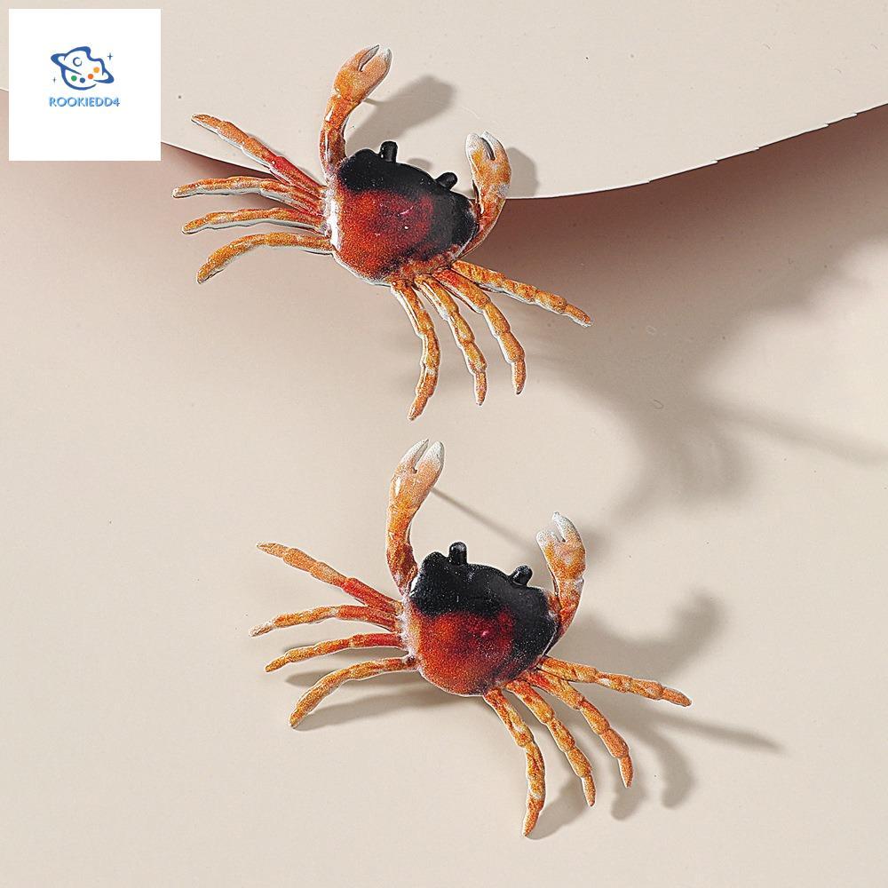 ROOKIEDD4 Bông Tai Cua Hồng, Bông Tai Cua Sáng Tạo Cổ Điển, Cá Tính Màu Đỏ Độc Đáo Trang Sức Cua Món