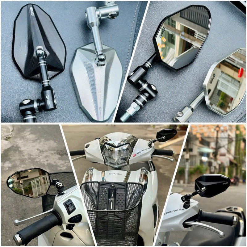 Gương, kính H2C Mview V2 Full nhôm CNC chân xoay 360 độ