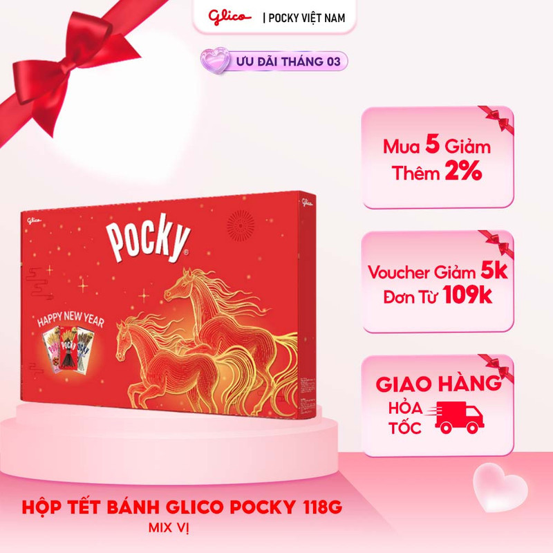 Hộp Tết Bánh Glico Pocky mix vị 118g (Socola - Dâu - Cookies & Cream)