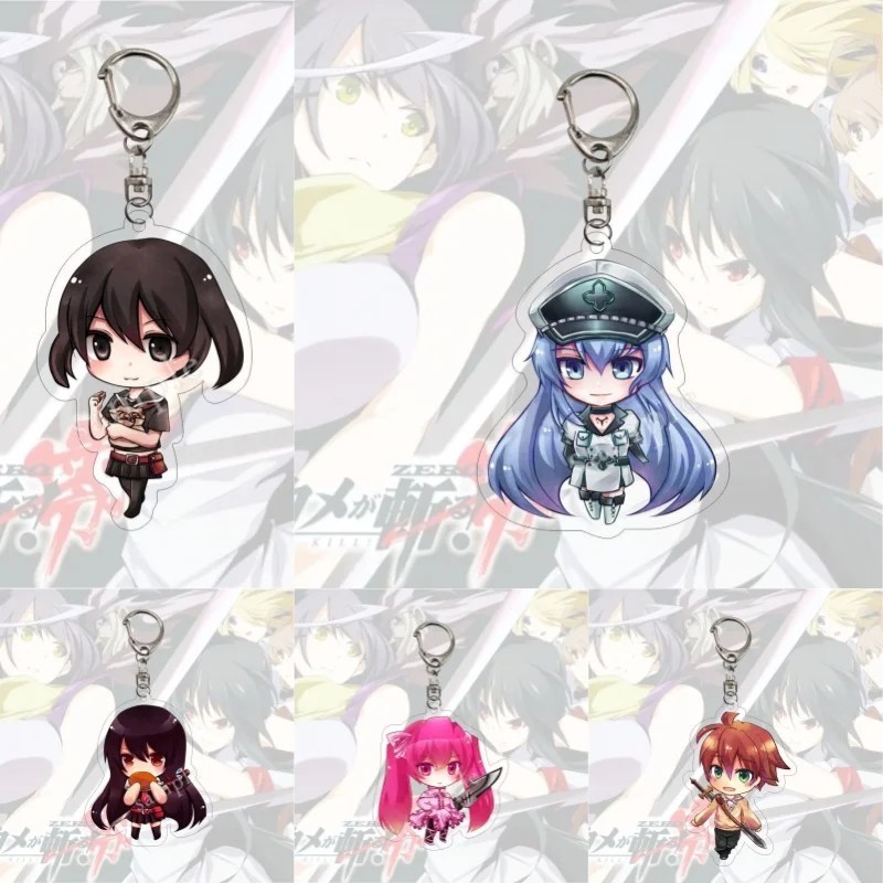 Móc khóa Anime Akame Ga Kill Acrylic Mica Chibi Akame Esdeath Tatsumi Mine Leone trang trí balo cặp 