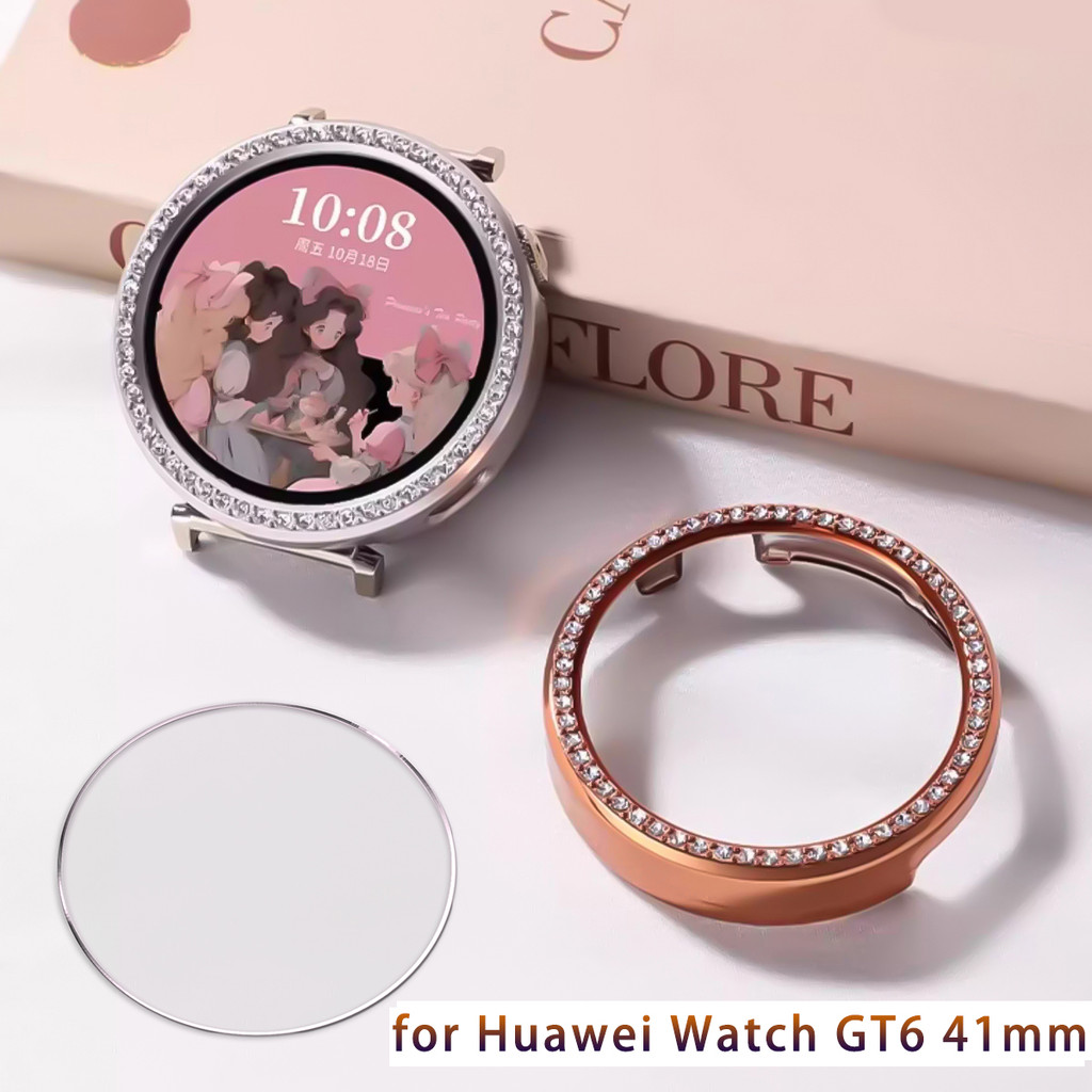 Vỏ kim cương + Kính cường lực cho Huawei Watch GT6 41mm Vỏ bảo vệ màn hình chống trầy xước cho Huawe