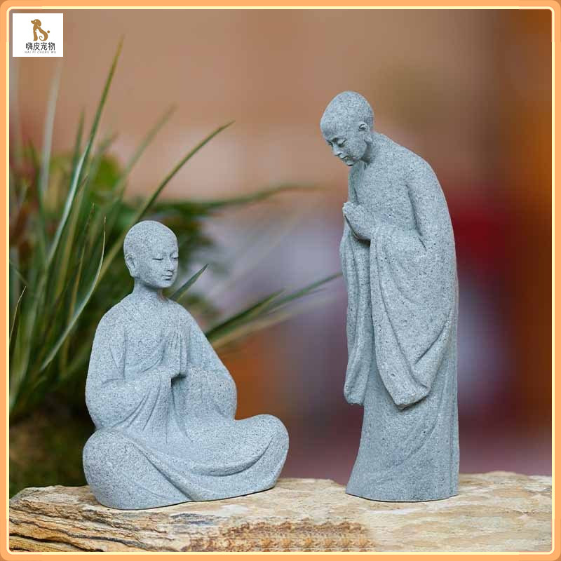 Fish Tank Landscape / Aquarium Trang trí / Green Sand Stone Wishing Little Monk Zen Landscape Trang 