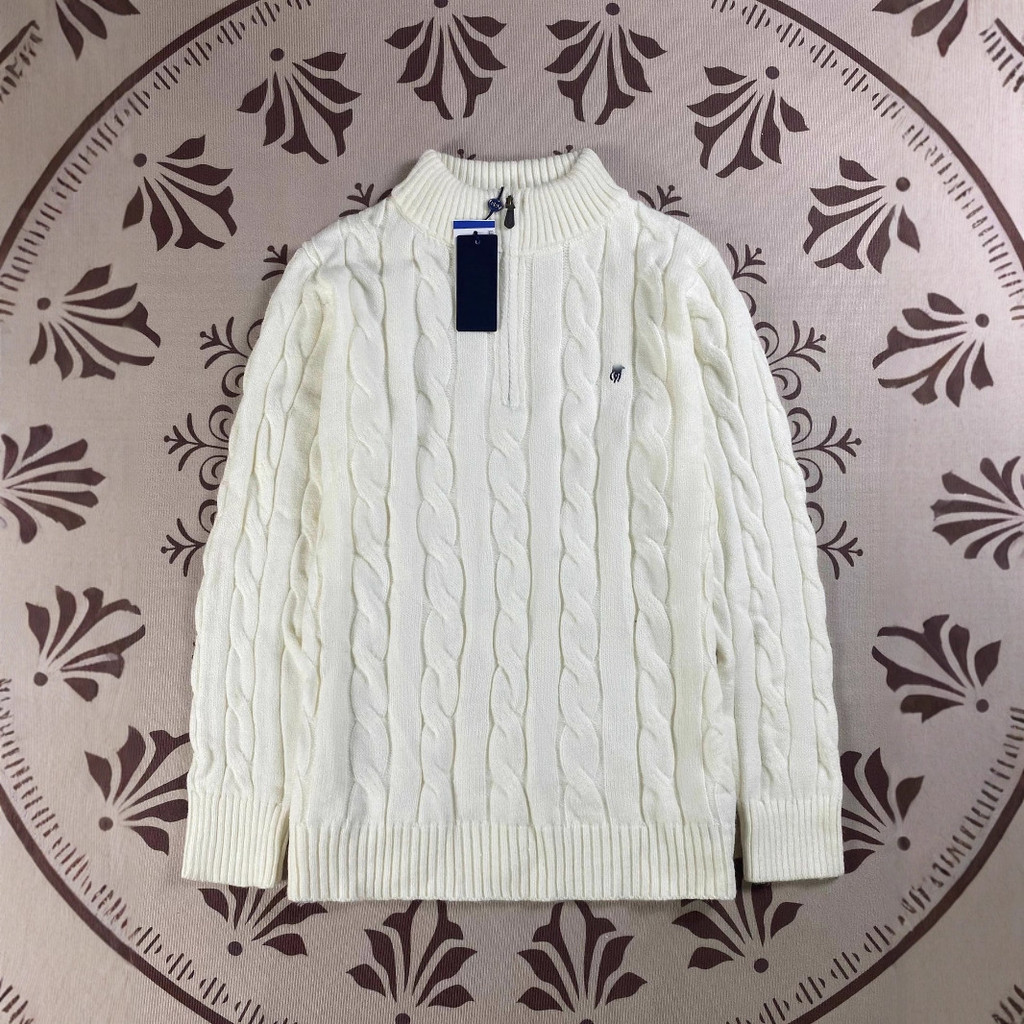 Red half-zip stand-up collar couple's knit sweater, men's cable knit autumn and winter sweater, wome