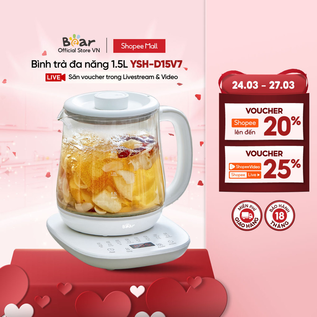 Ấm đun nước đa năng 1.5L Bear YSH-D15V7 - Hàng Chính Hãng