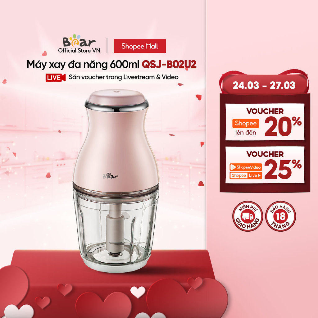 Máy Xay Thực Phẩm Đa Năng Bear 0.6L B02U2/B02X5 - Hàng Chính Hãng