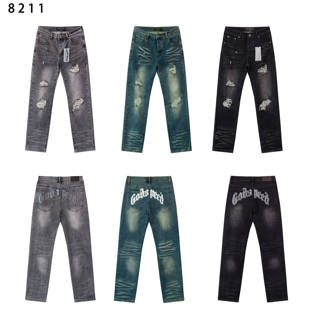 XJSQ Style Godspeed New style loose-fit denim pants, unisex, American high street heavy-duty
