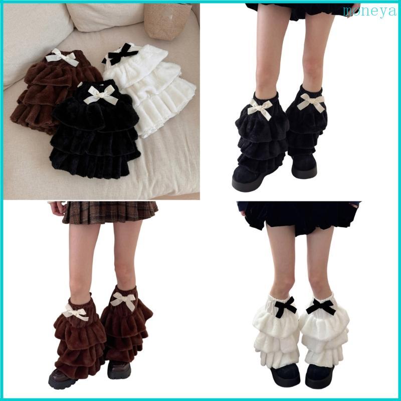 Mya Sang Trọng Chân Ấm Áp Có Nơ Cho Nữ Phụ Kiện Mùa Đông Tầng Ruffle Fuzzy Boot Có Vòng Đeo Cho Các 