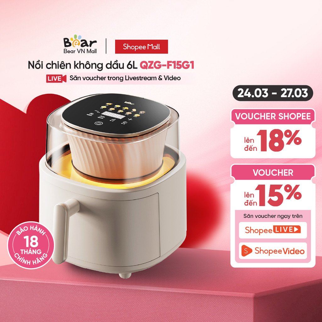 Nồi Chiên Không Dầu 6L Bear QZG-F15G1 - Hàng Chính Hãng