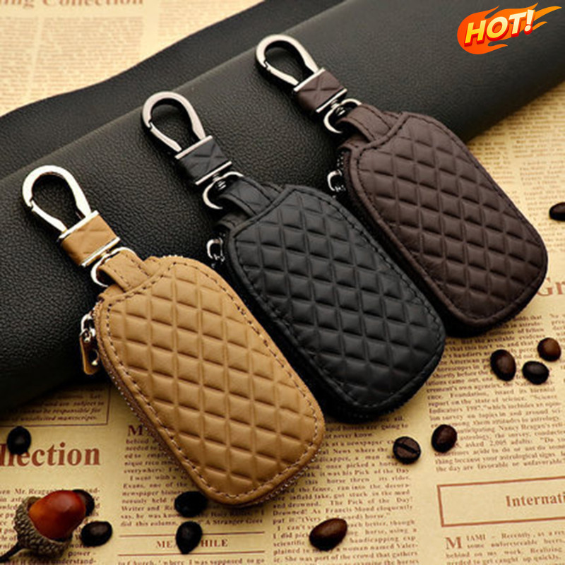 < DK > -Cowhide Car Key Holder Xe máy Mini Car Key Holder Thẻ truy cập Túi lưu trữ chìa khóa