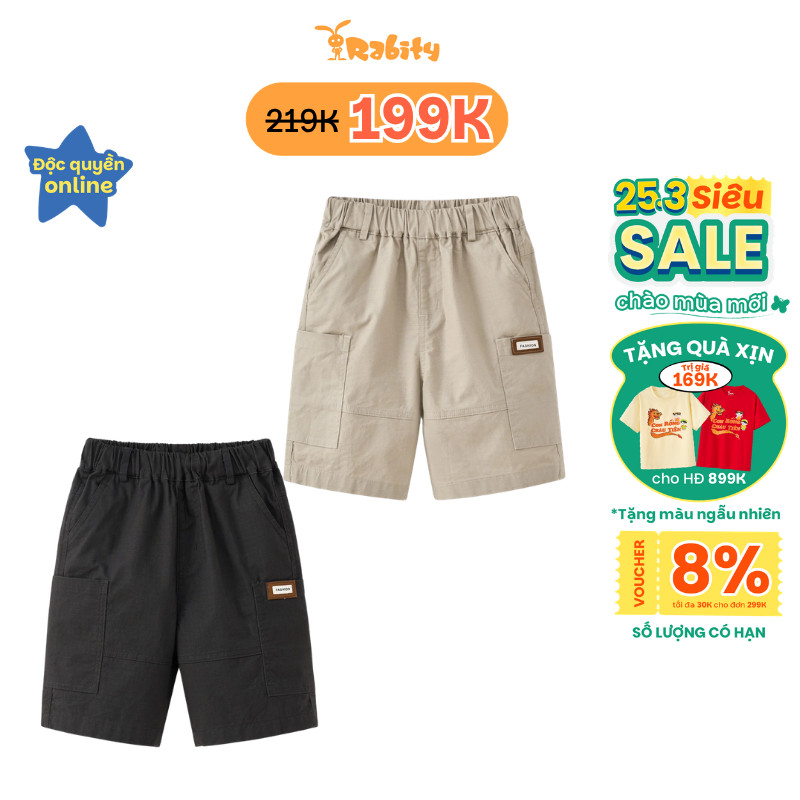 [VOUCHER 8% GIẢM 30K ĐƠN 299K] Quần short kaki lưng chun bé trai Rabity 932.900