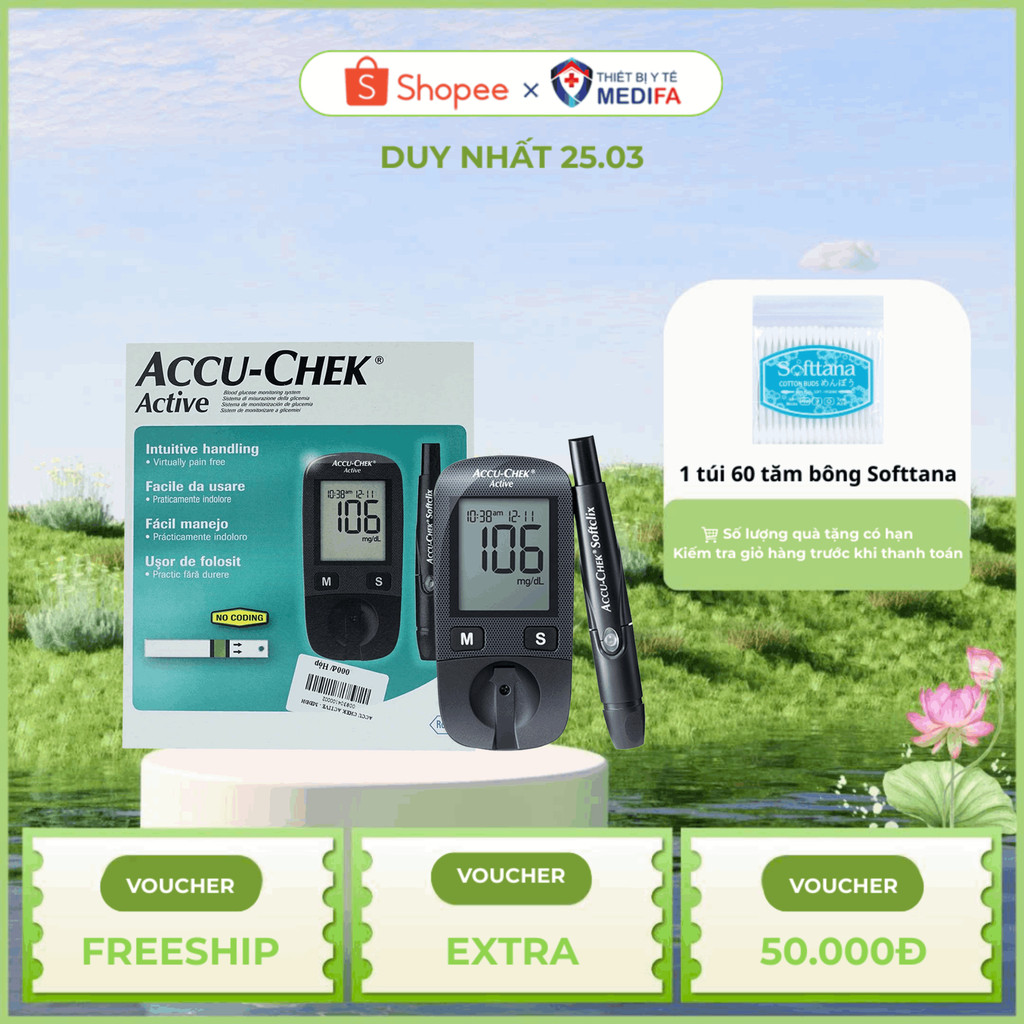 Máy Đo Đường Huyết ACCU-CHEK Active Công Nghệ Không Code Tiện Lợi, Kèm 10 Kim Lấy Máu