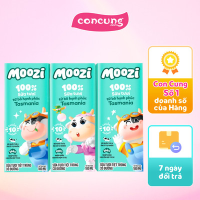 Sữa tươi tiệt trùng Moozi có đường 180ml (lốc 3 hộp)