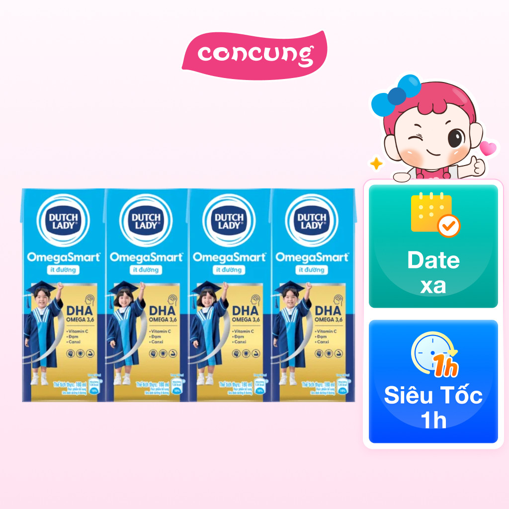 Sữa Dinh Dưỡng Dutch Lady OmegaSmart Ít Đường 180ml (lốc 4 hộp)