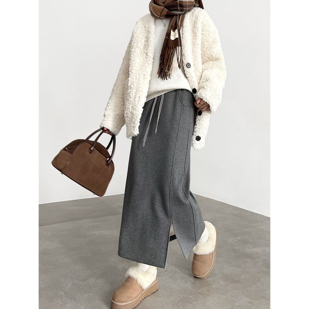 X2IM Slimming women's skirt for autumn and winter, new straight long sweatshirt skirt, women's bodyc