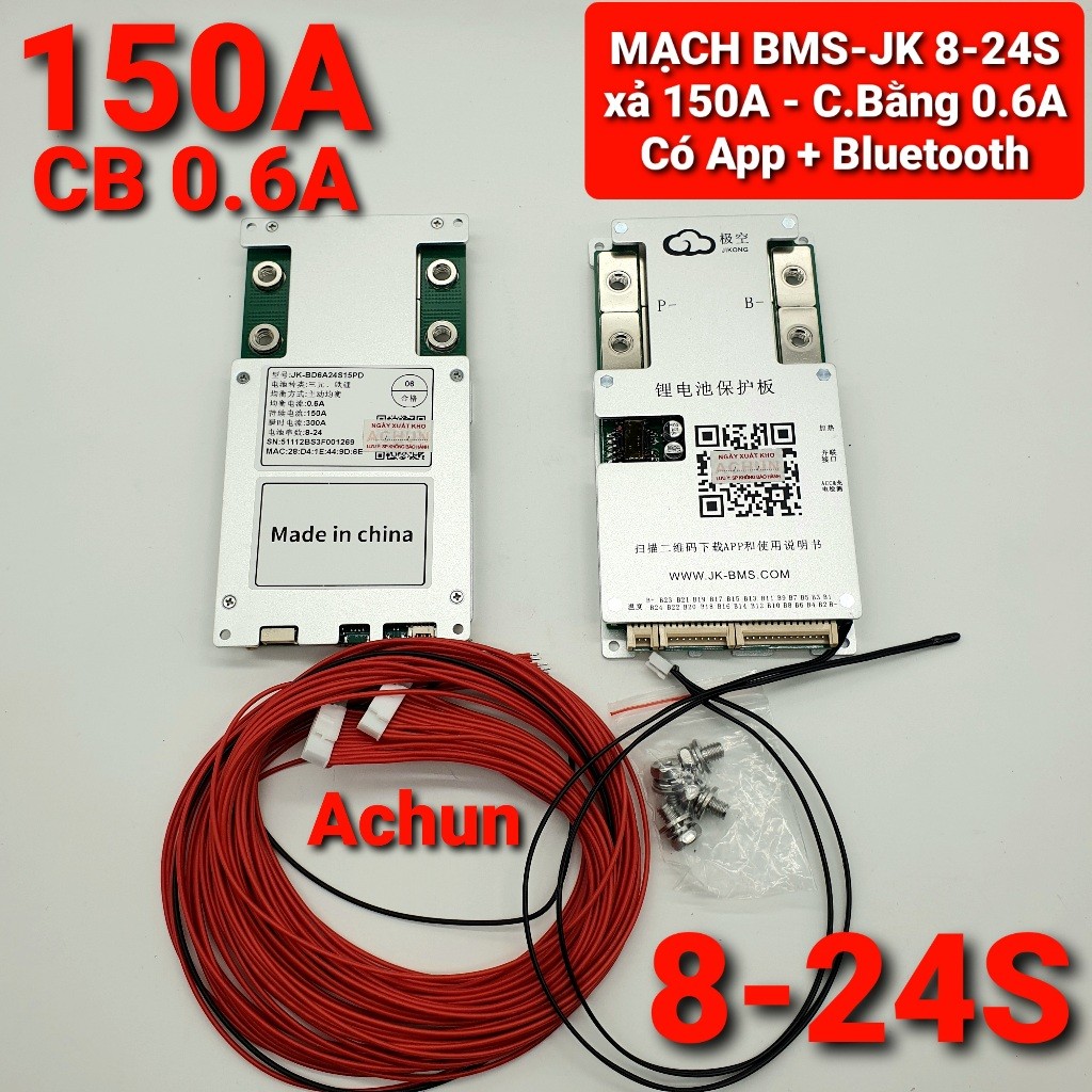 TẶNG NÚT NGUỒN-MẠCH BMS JK-BD6A24S15PD HỆ 8 -24S XẢ LIÊN TỤC 150A -cân bằng 0.6A - có bluetooth và A