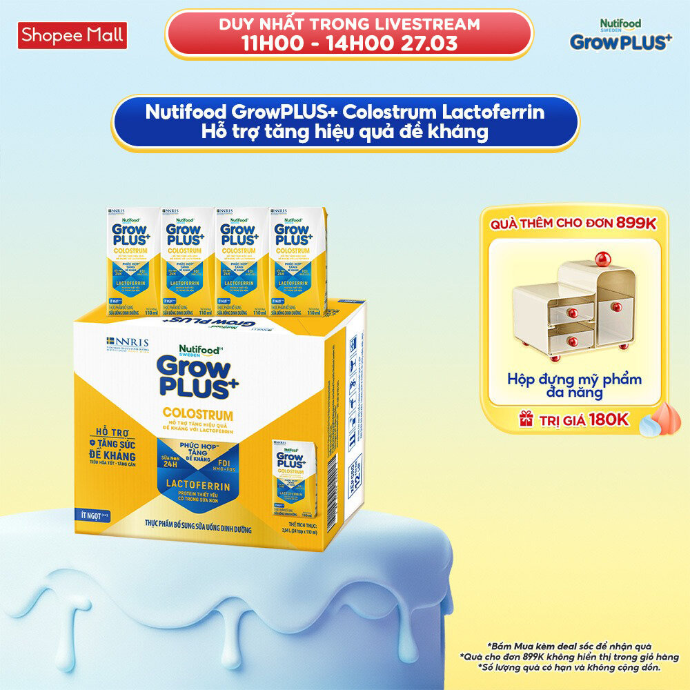 Thùng 24 hộp Sữa bột pha sẵn Nutifood Sweden GrowPLUS+ Colostrum Lactoferrin 110ml