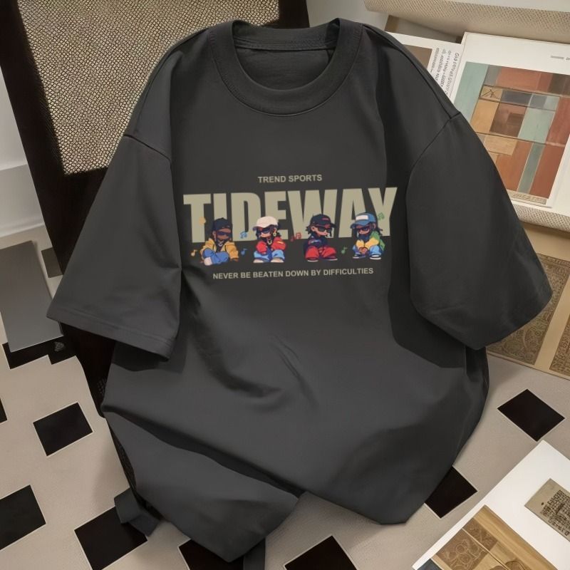 Cotton Short Sleeve T-shirt Men's Summer New American Fashion Brand Loose Half Sleeve Teen Clothes B