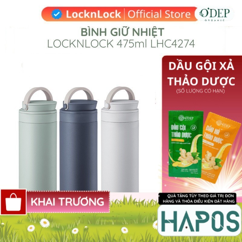 Bình giữ nhiệt LocknLock 475ml Metro Two Way LHC4274 - có quai xách, đế silicone chống trượt - HAPOS