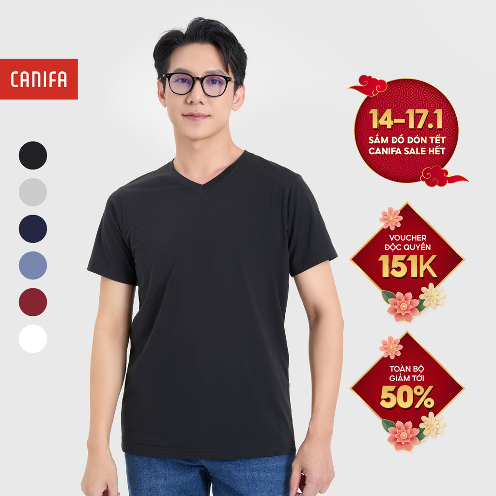 Áo phông nam CANIFA cộc tay cổ tim đáng cơ bản 8TS25A001