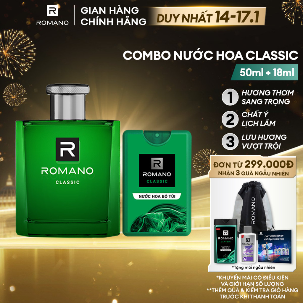 Combo Nước hoa nam Romano hương Classic 50ml và 18ml