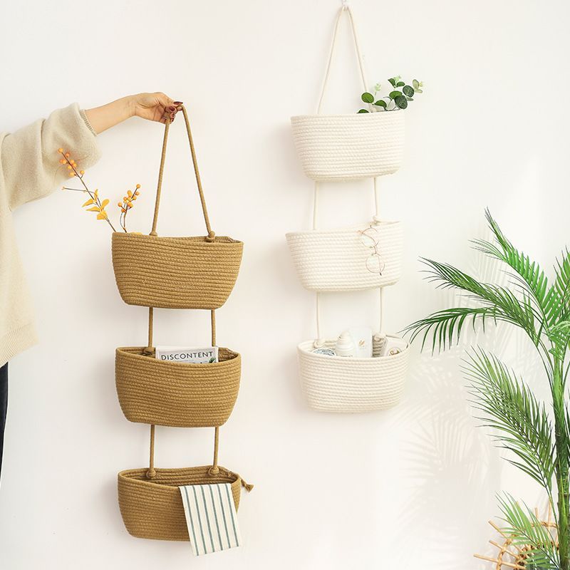 Spot Goods#Wall-Mounted Hanging Basket Storage Organizer Cotton Rope Hanging Basket Decorative Wall 