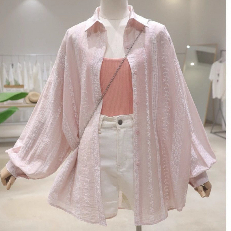 Design Sun Protection Loose Women's Long Sleeve Shirt Casual Sun Protection Cotton2080Silk Texture S