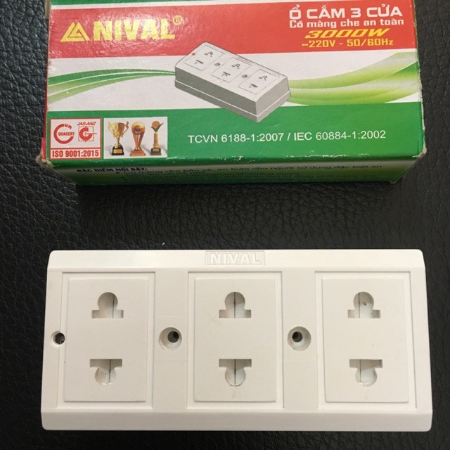 Ổ cắm điện Nival 3ổ có mành che bảo vệ