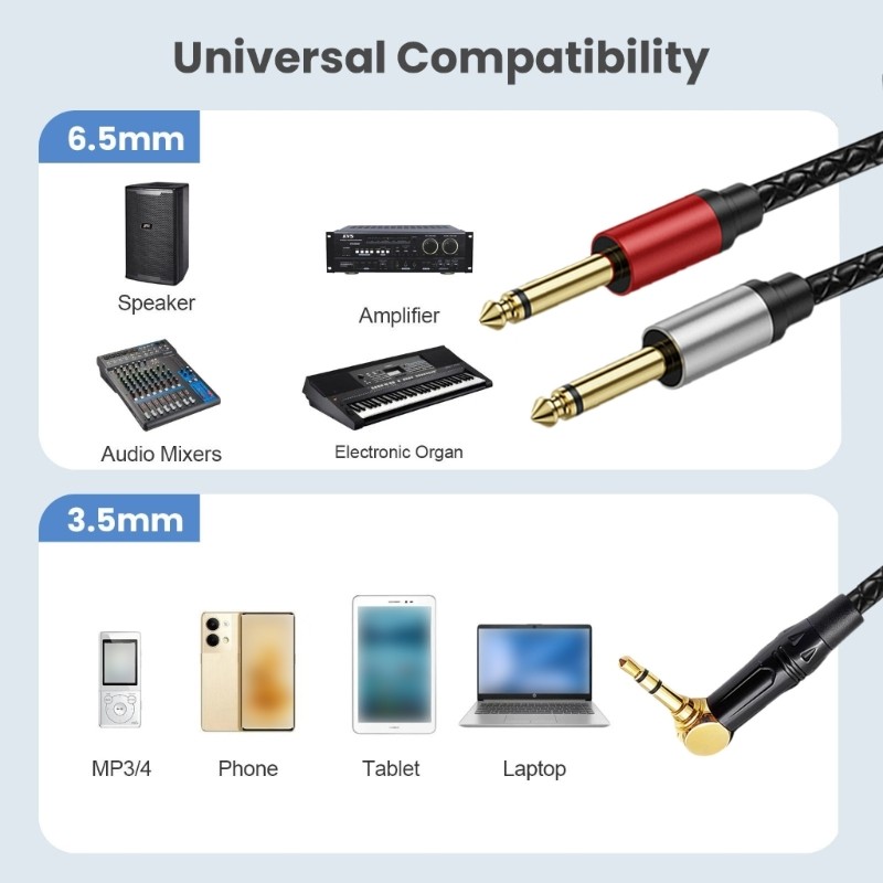 BTM 3 5mm Đến Hai 6 35mm Nối Dài 1 Cáp Âm Thanh Mono 8inch Đến 1 4in Cho Nghệ Sĩ