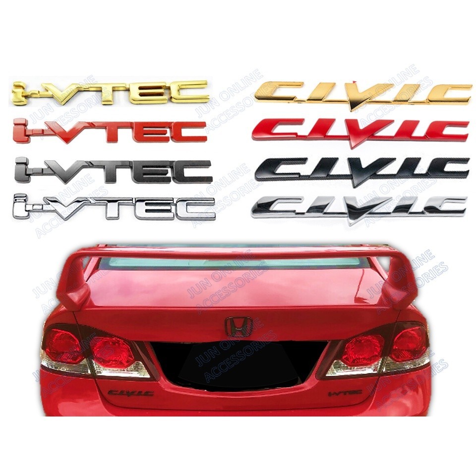 Biểu tượng logo Civic i-vtec Vàng Đỏ Đen Chrome