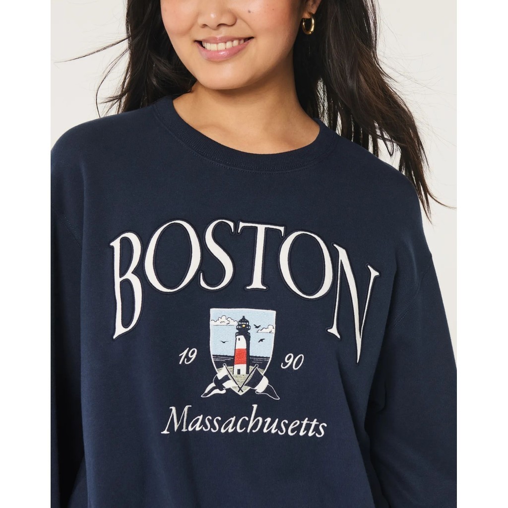Hollister Chủ Đề Ngọn Hải Đăng In Áo Boston City Kỷ Niệm Unisex Rời Cổ Tròn Thường Ngày Top 2.6