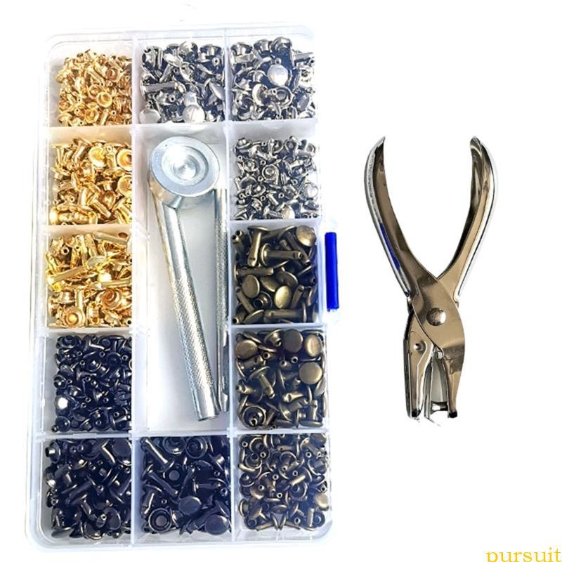 MAI 180 Bộ Đinh Tán Da 6mm 8mm 12 0mm kèm Kìm Đấm Và 3 Dụng Cụ Cài Đặt