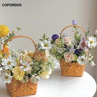 Giỏ hoa cô dâu COFORDOS, có tay cầm Giỏ hoa nơ dệt bằng tay, Hộp đựng dã ngoại Willow Mây Đồ lặt vặt Trang trí quà tặng