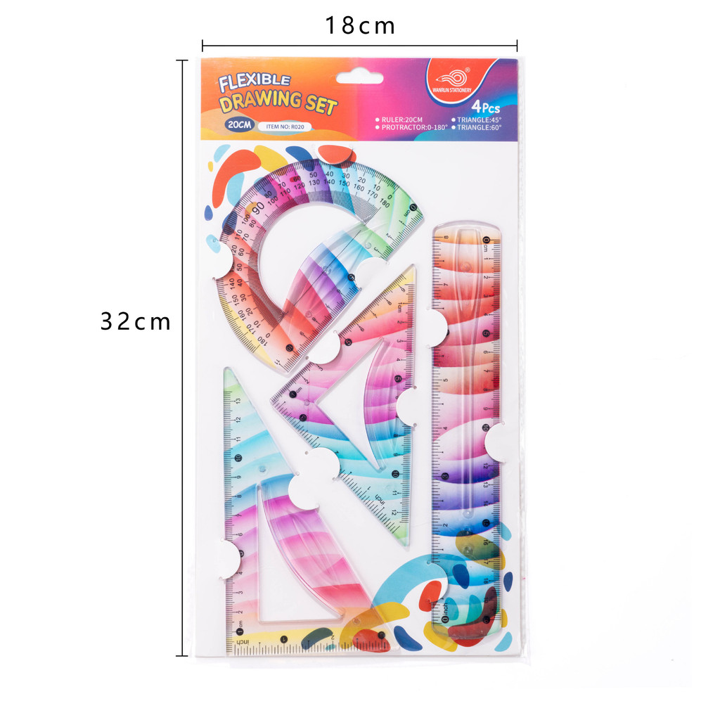 Thước che mềm 20cm Bộ 4 màu Bộ thước mềm PVC thước kẻ mềm Thước nhựa Thước kẻ linh hoạt Có thể gập l