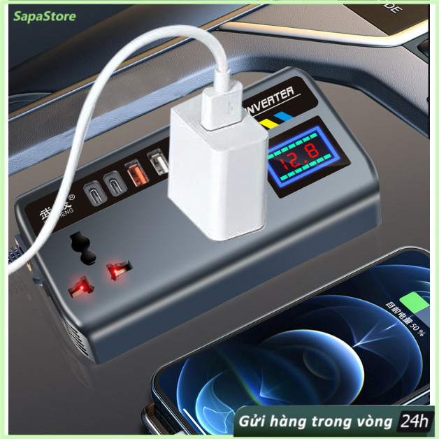 Ổ cắm biến tần ô tô｜12V/24V lên 220V, tích hợp USB, cung cấp điện đáng tin cậy cho làm việc & di chu