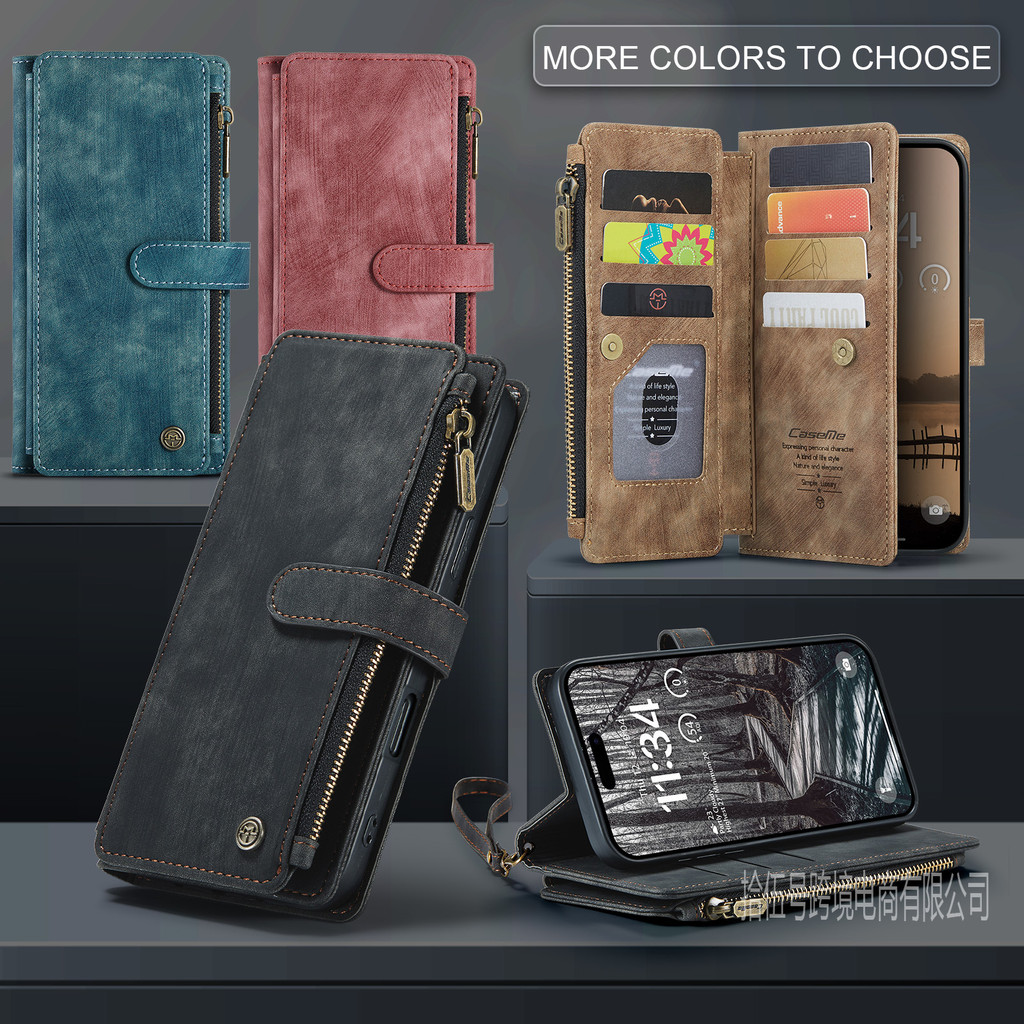 Mới Cho iPhone 17 ProMax 17E 16E Ốp Lưng Điện Thoại 17Ari Thẻ Đa Năng Dây Kéo Da 16Plus Dây Tay 15Pr