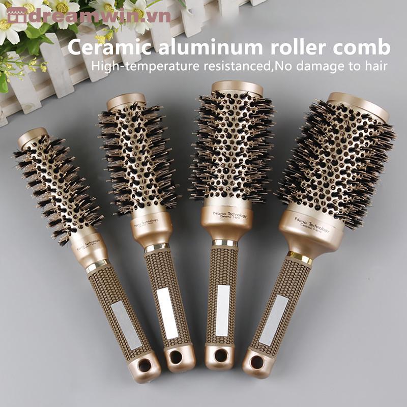 Dreamwin Professional Thermal Ceramic Ionic Round Barrel Tay cầm chống trượt Bàn chải tóc vàng vn