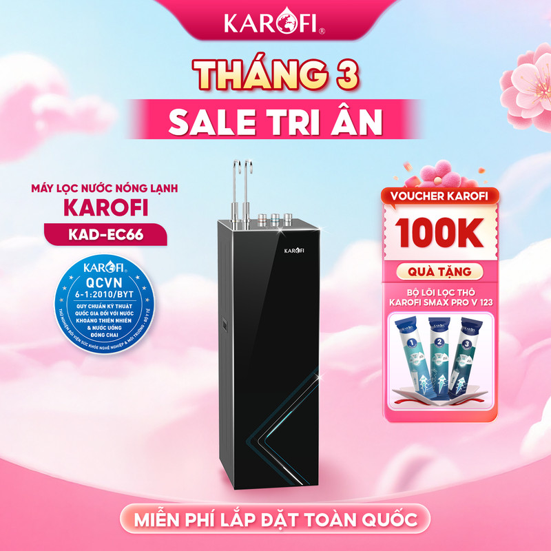 [ĐỘC QUYỀN ONLINE -TẶNG BỘ LÕI] Máy lọc nước Nóng Lạnh Karofi KAD-EC66 -12 lõi Smax,  GIÀU HYDRO-ION KIỀM KHOÁNG, BH36T