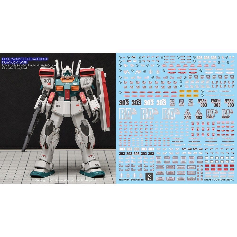 [Yan] HGUC 1: 144 RGM-86R GM-III Jim 3 / Gundam (Phiên bản GHOST).Nhãn dán nước huỳnh quang