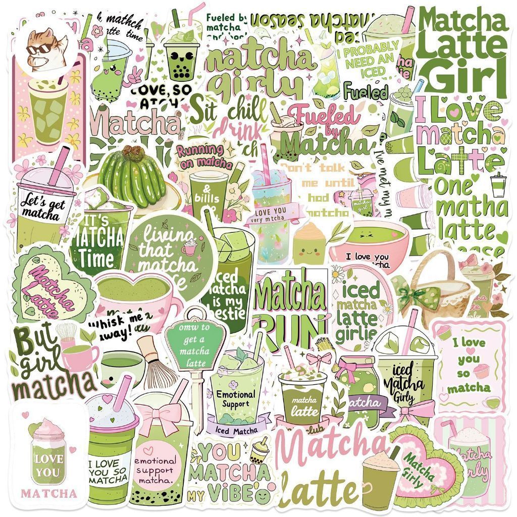 Set 5/10/20/50 cái sticker chống nước I LOVE MATCHA LATTE ĐỒ UỐNG YÊU MATCHAAAA dán bàn ghế tủ xe xe