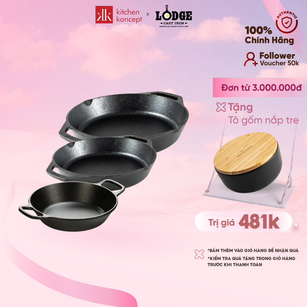 Chảo gang tròn 2 quai Lodge sản xuất tại Mỹ