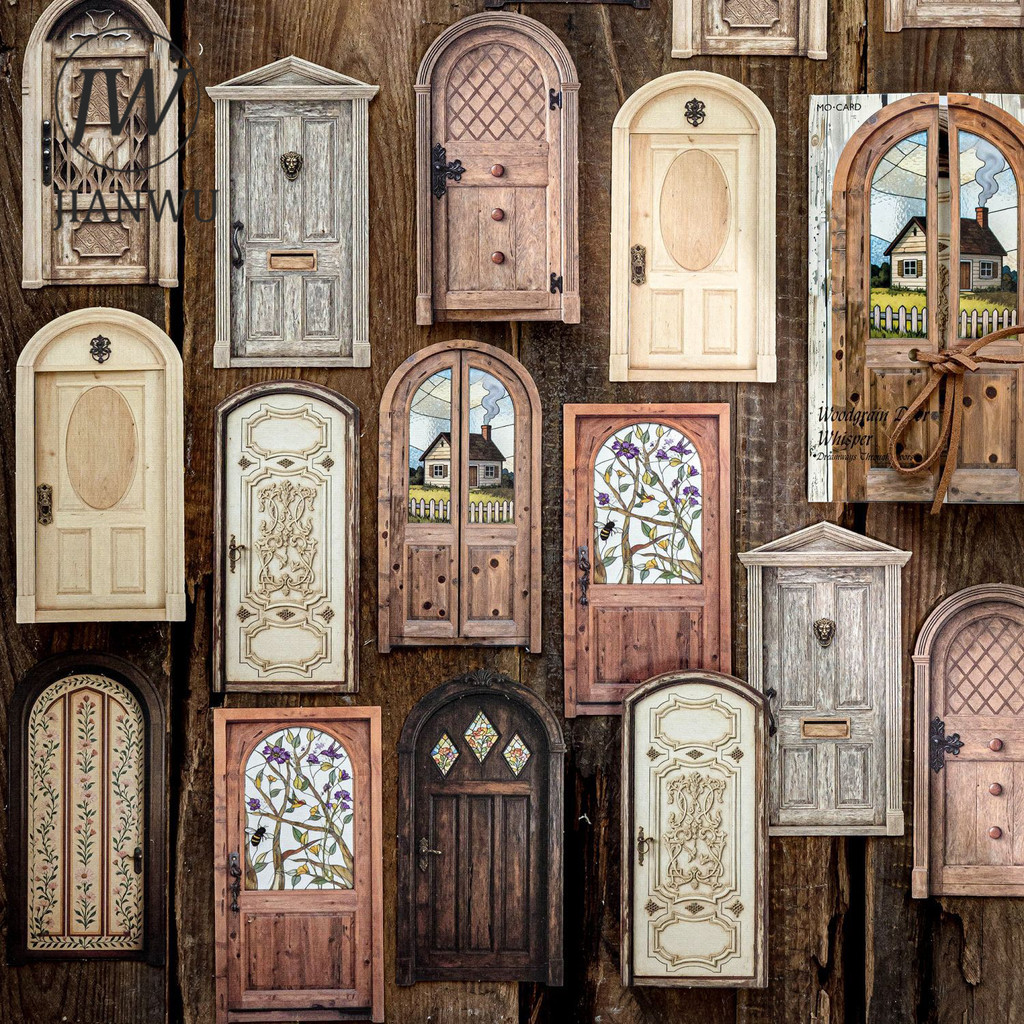 JIANWU Dreamways Through Doors Series Vintage Rỗng Cửa Phong Cảnh Chất Liệu Cắt Dán Sáng Tạo DIY Tạp