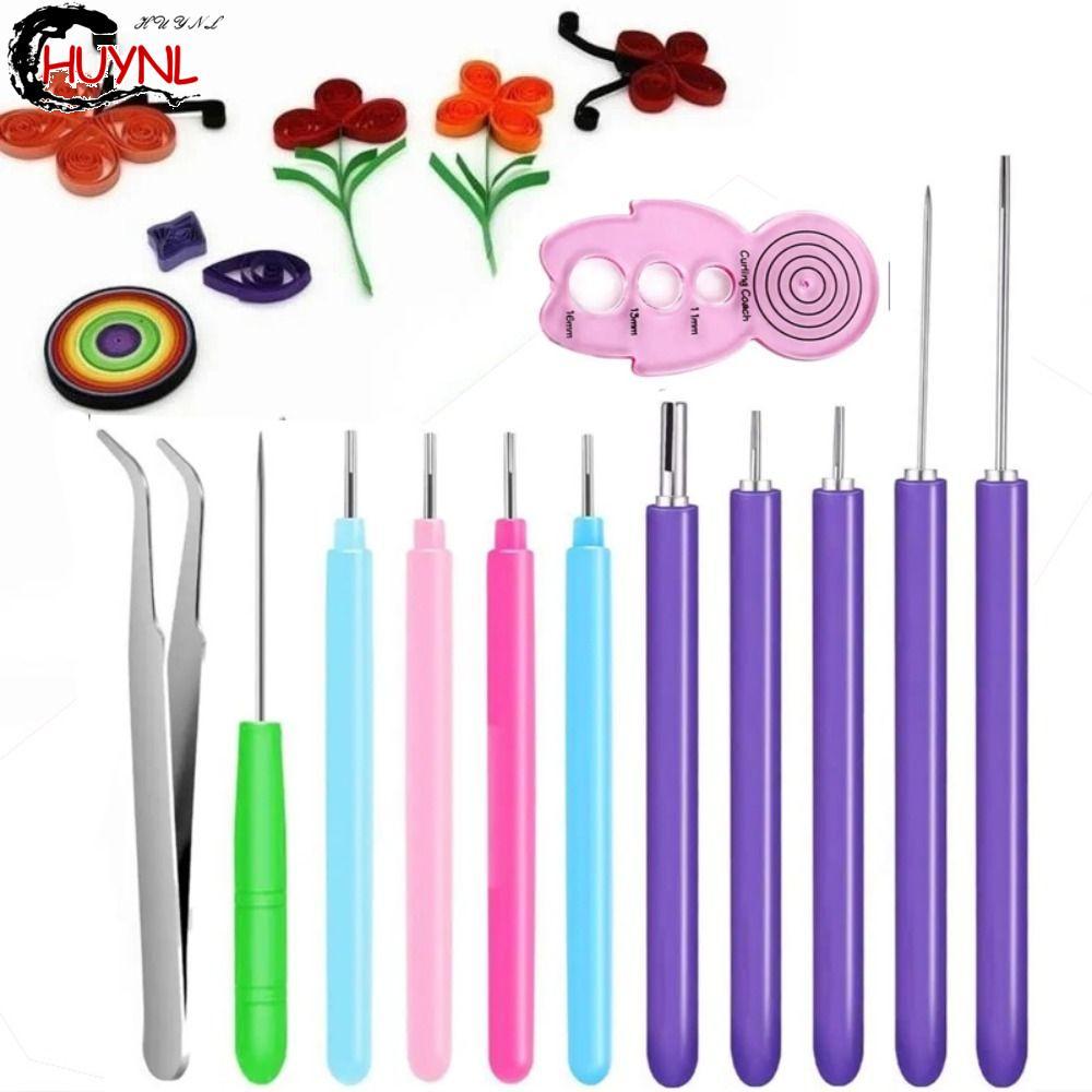 RENDZ 12 Dụng Cụ Quilling Giấy, Giấy Có Rãnh Quilling Giấy Thủ Công Quilling Bộ Kim, Giấy Uốn Đa Kíc