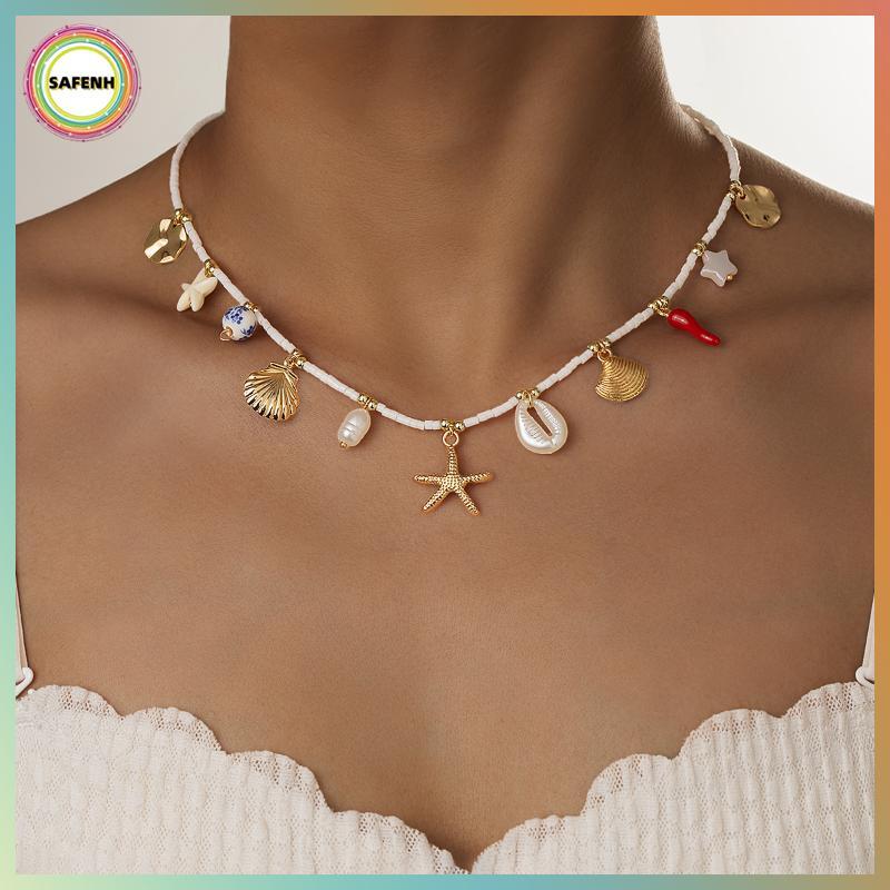 Mặt dây chuyền bohemian shell giả ngọc trai, phong cách bãi biển - Trang sức Việt Nam