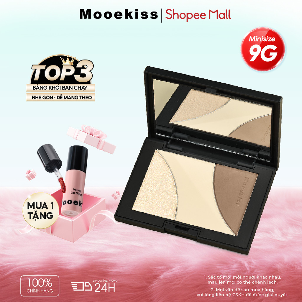 Bảng tạo khối Mooekiss 3 màu phiên bản 9g, tích hợp contour và highlight tiện dụng | BigBuy360 - bigbuy360.vn